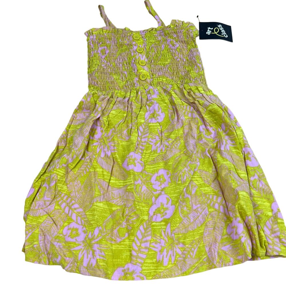 Art Class Girls' Yellow and Pink Smocked Button-Front Dress - Size Small - NWT